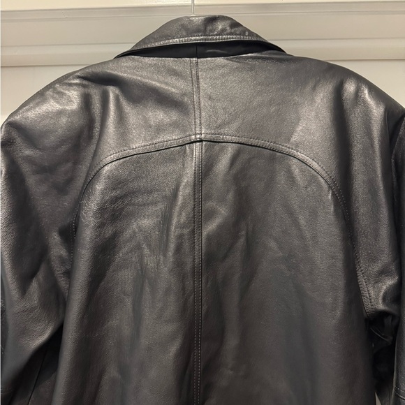 Vintage 90s Black Genuine Leather Trench Coat Size M Minimalist Grunge - Picture 7 of 17
